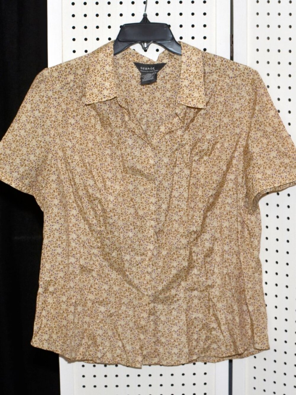 George Designs by Mark Eisen Silk Blend Floral Blouse XL Yellow Tan Y2K